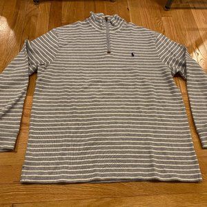 Polo by Ralph Lauren Striped Grey & White 1/4 Zip Pullover Sweater - Size XL